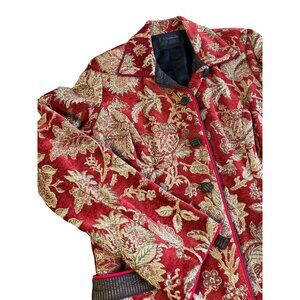Mary Lynn OShea Womens Red & Gold Floral Brocade Jacket S